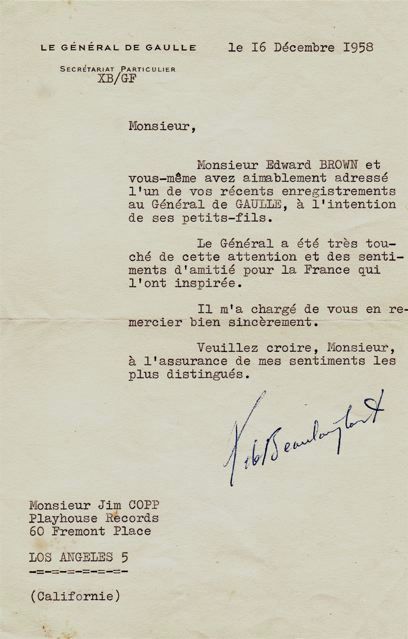 Letter from Charles De Gaulle's secretary.